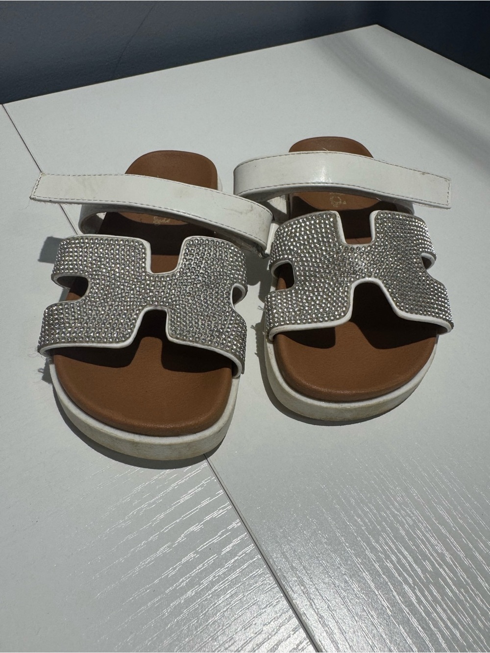 Mudd White Rhinestone Strap Kids Slide Sandals